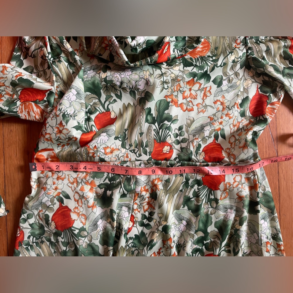 70s Vintage Vegetable Garden Print Green Maxi Dress - Picture 5 of 7